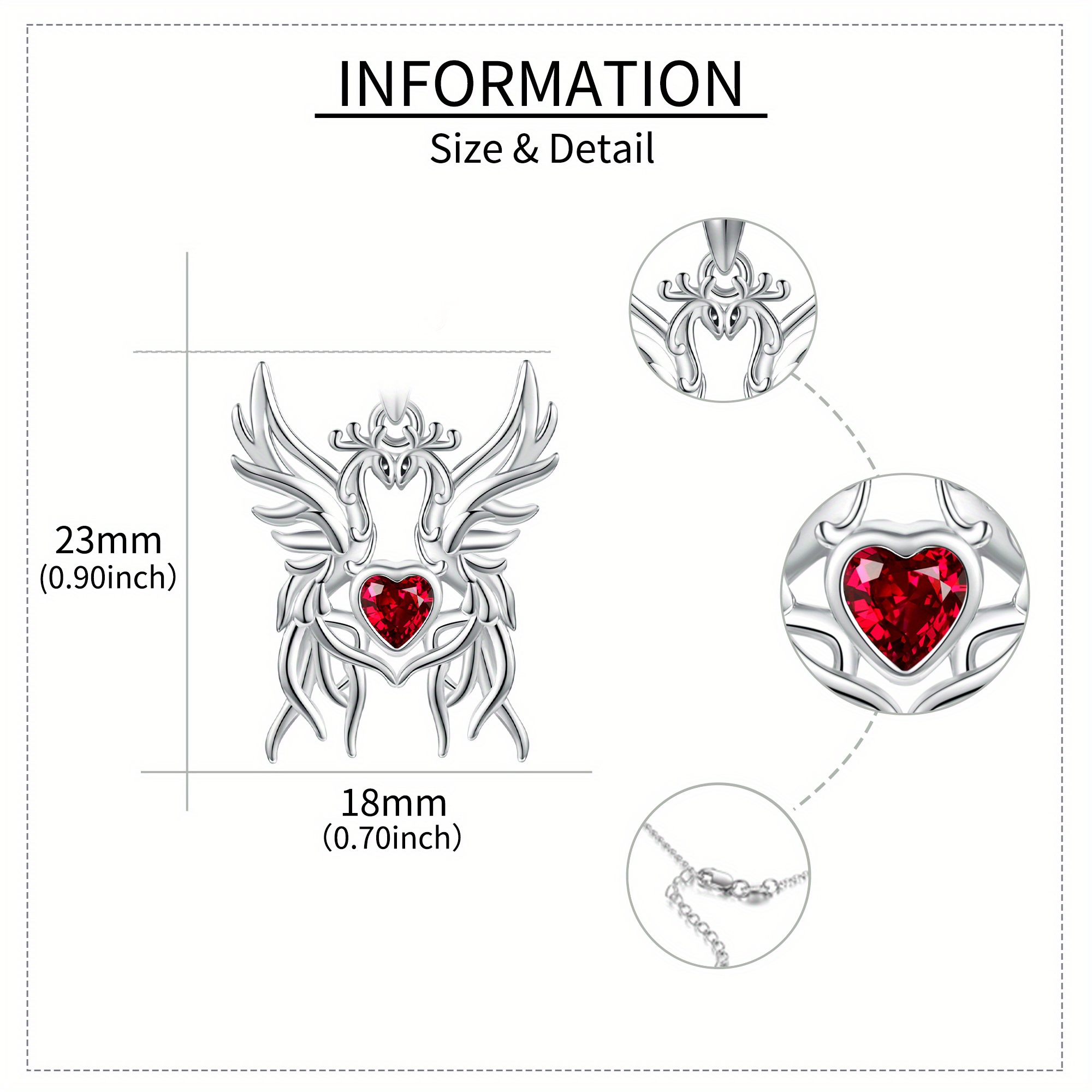 Phoenix Necklace 925 Sterling Silver Heart Phoenix Pendant Necklace